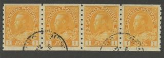 Canada 1912 Kgv Admiral 1c Yellow Coil Strip Of 4 126