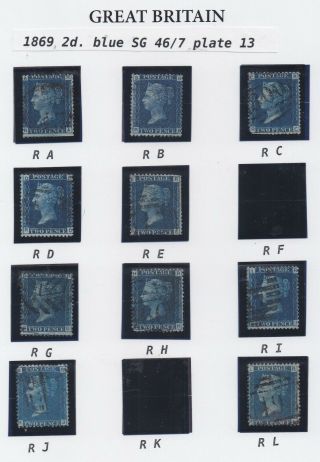 Lot:31787 Gb Qv 1869 2d Blue Sg46/47 Plate 13 Check Letters Ra To Rl