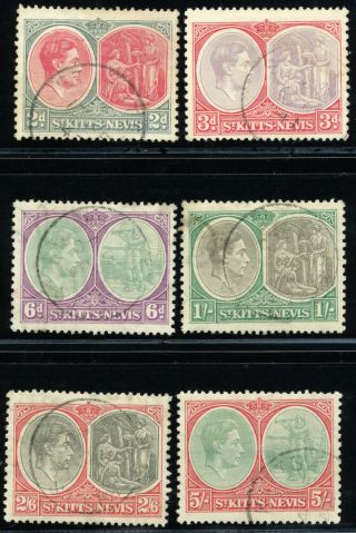 St.  Kitts & Nevis 1938 Sc 82a - 88a Vf - Scarce Complete Set 6 Stamp