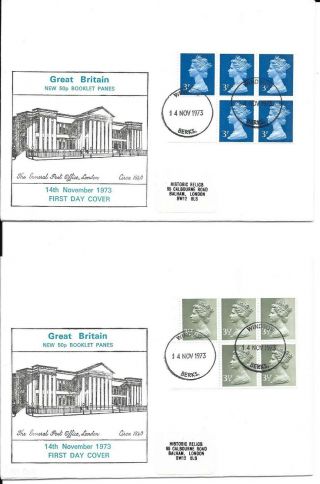 1973 50p Booklet Panes With Windsor Fdi On Historic Relics Covers