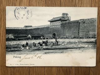 China Old Postcard Peking Wall City Gate Farmers Tientsin To Belgium 1907