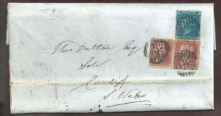 1862 Cover To Cardiff With Penny Reds & A Two Pence Blue