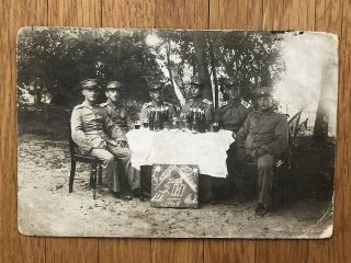 China Old Postcard German Soldiers Sitting At Table Tsingtau To Germany 1912