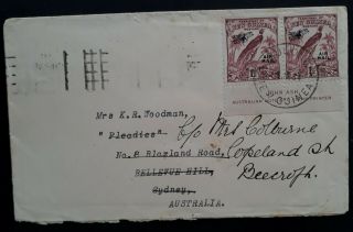 Rare 1934 Guinea Cover Ties Ash Imprint Pair 1.  5d Airmail O/p Stamps Bulolo