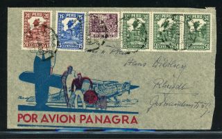 Peru Postal History: Lot 1 1933 Multifranked Air Panagra Lima - Germany $$$