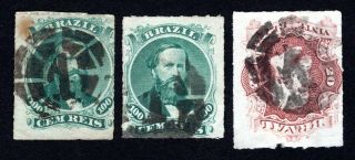 Brazil 1876 Group Of 3 Stamps Mi 34,  31 Cancel " 1 " In Circle Cv=100€