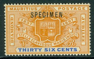 Sg 133s Mauritius 36c Orange & Ultramarine Overprinted Specimen,  Fresh Mounted.