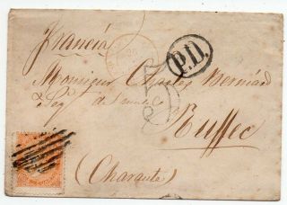 1867 Spain To France Taxed Cover,  Scarce Red Cancel,  High Value,  Wow