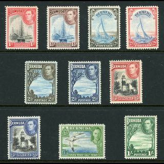 Bermuda 1938 Set Of 10 Values.  Sg 110 - 115.  Lightly Hinged.  (ah067)