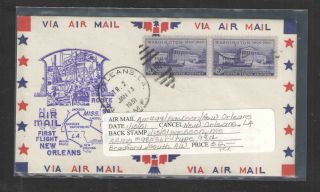 1951 Orleans La Route Am 98 Us First Flight Cover Ffc