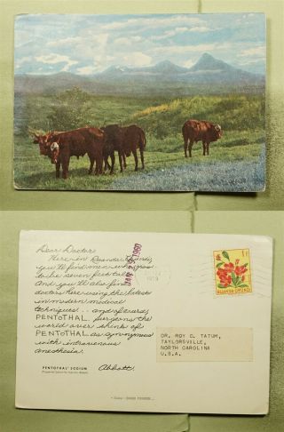 Dr Who 1959 Ruanda Urundi Cow Postcard Advertising Medication To Usa E50290