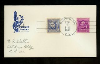Us Fdc 862,  861 2nd Day Farnam M - 5 1940 Washington Dc Famous Americans Authors