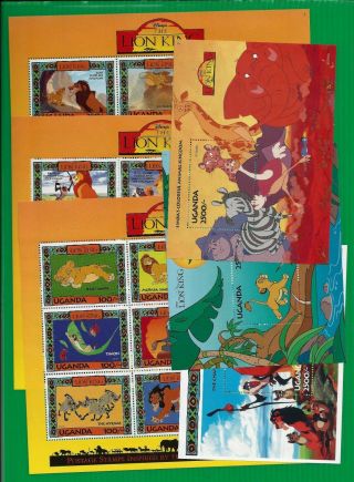 Uganda - Disney Lion King Full Set - 3 Miniature Sheets And 3 Souv.  Sheets Mnh Vf