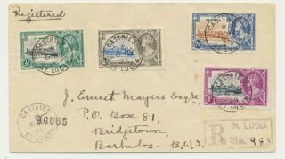 St Lucia 1935 Silver Jubilee Set On First Day Cover Reg.  To Barbados (see Below)