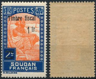 Sudan,  French Colony,  1 Fr Value,  Um/nh Scarce Overprinted Revenue Stamp.  B747