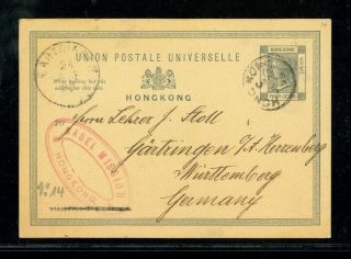 (hkpnc) Hong Kong 1899 Qv 4c Postal Card To Germany Basel Mission Red Marking