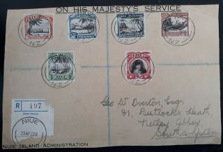 Rare 1932 Cook Islands Ohms Registd Cover (front) Ties 6 Stamps Canc Niue