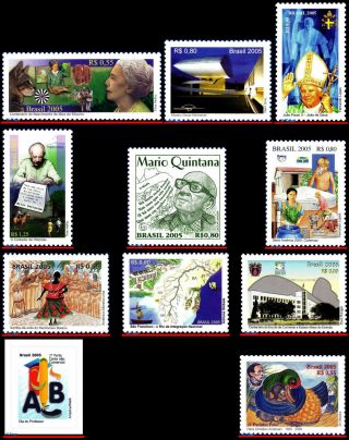 Brazil 2005 - Lot With 11 Stamps Of The Year - Scott Value $7.  85,  All Mnh Vf