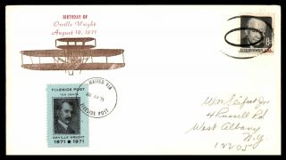 Fireside Local Post August 19 1971 Orville Wright Birthday Cachet On Cover