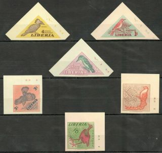 094.  Liberia 1953 Set/6 Imperf Stamp Birds.  Mnh