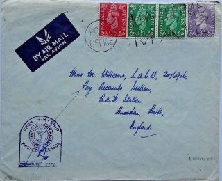 Gibraltar World War 2 Royal Navy Censored Maritime Mail Cover To Royal Air Force