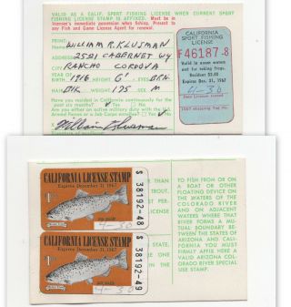 California Fishing License With Two Stamps,  1967 (5422
