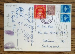Nepal 1958,  Mt.  Dhaulagiri,  Signed Postcard Mailed To Switzerland
