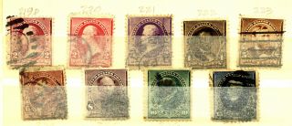 Us 9 Stamp 1890 Short Set Scott 219d - 227 Vf $98cv