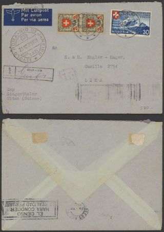 Switzerland 1939 - Registered Air Mail Cover To Lima Peru 34823/14