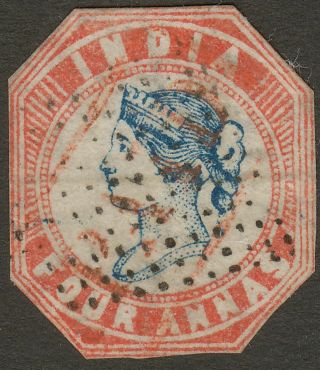 India 1854 Qv 4a Blue,  Red Die Ii Frame I Sg19 Cat £700 Cut To Shape
