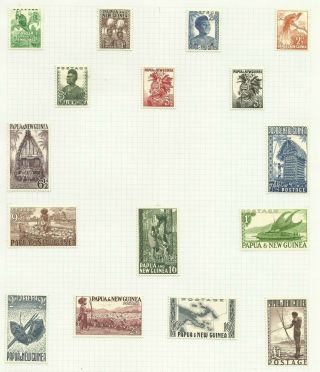Papua & Guinea 1952 - 8 Set Of 16 Hinged To Page Sg 1 - 15,  M/m {c/p 43}