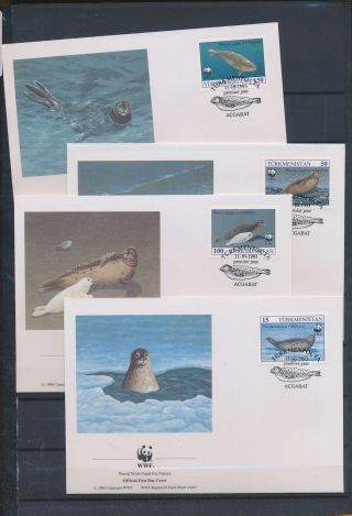 Xb75852 Turkmenistan 1993 Seals Fauna Sealife Wwf Fine Fdc 