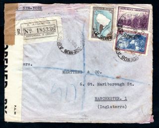 Argentina - 1940 Registered Censored Airmail Cover To Manchester Via York