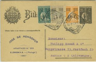 Portugal 1929 25c.  Ceres Postal Card - Lisbon To Berlin W/ Afinsa Ceres Surcharge