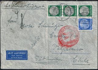 829 Germany To Chile Air Mail Cover 1937 Lufthansa Koln - Valparaiso