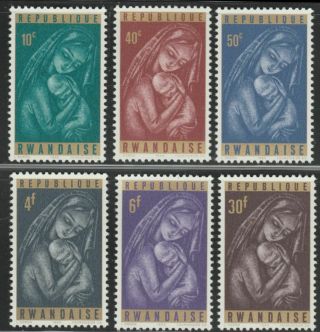 Christmas Madonna Child Set Of 6 Stamps Mnh 1965 Rwanda 137 - 42