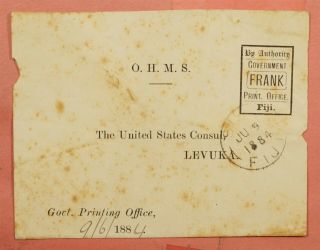 1884 Fiji Ohms Government Frank Suva To Usa Consulate Levuka Front Only