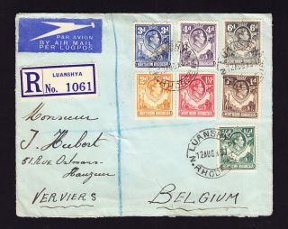 1939 Northern Rhodesia Kgvi Stamps On Registered Cover From Luanshya To Belgium
