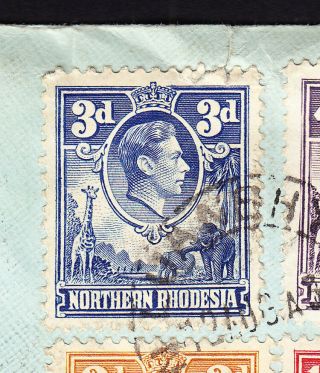 1939 Northern Rhodesia KGVI stamps on registered cover from Luanshya to Belgium 2