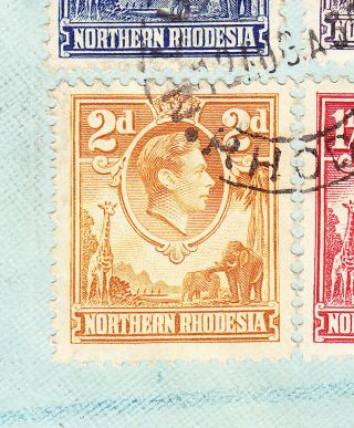 1939 Northern Rhodesia KGVI stamps on registered cover from Luanshya to Belgium 5