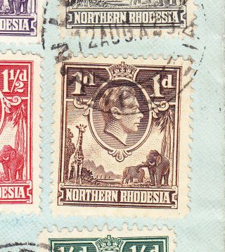 1939 Northern Rhodesia KGVI stamps on registered cover from Luanshya to Belgium 7