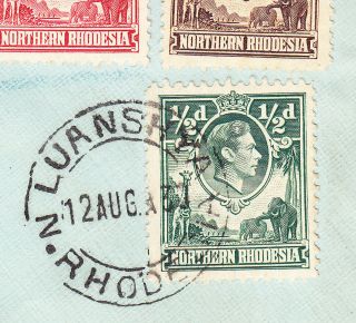 1939 Northern Rhodesia KGVI stamps on registered cover from Luanshya to Belgium 8