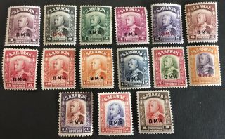 Sarawak Stamps 1945 Part Set To $1 With Bma Over Stamp (13 Stamps)