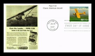 Dr Jim Stamps Us Piper Cub Classic American Aircraft Fdc Cover Mystic