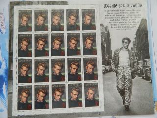 1996 " Legends Of Hollywood " James Dean Sheet Stamps (20).  Mnh.  Below Price