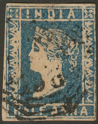 India Burma 1854 Qv ½a Blue Die I Sg2 With B156 Postmark Rangoon