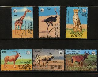 Wwf African Animals Set Of 6 Stamps Cto 1978 Niger 447 - 52 Giraffe Cheetah Oryx