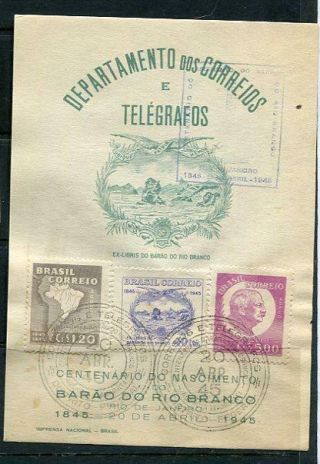 Brazil 1945 Card Centenary Issue Special Cancel Telegraph Rio De Janeiro 7037
