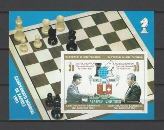 St Thomas & Prince Islands 1981 Sc 624 Type Chess - Karpov/korchnoi Mnh Imp S/s