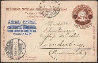Mexico,  1903.  Post Card H&g 113,  M.  C.  - Skanderborg,  Denmark
